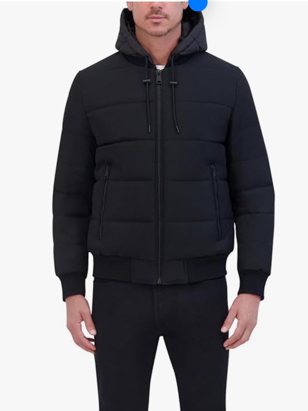 Kenneth Cole Horizontal Quilted Bomber Rib Knit Trim Jacket Down Alternative